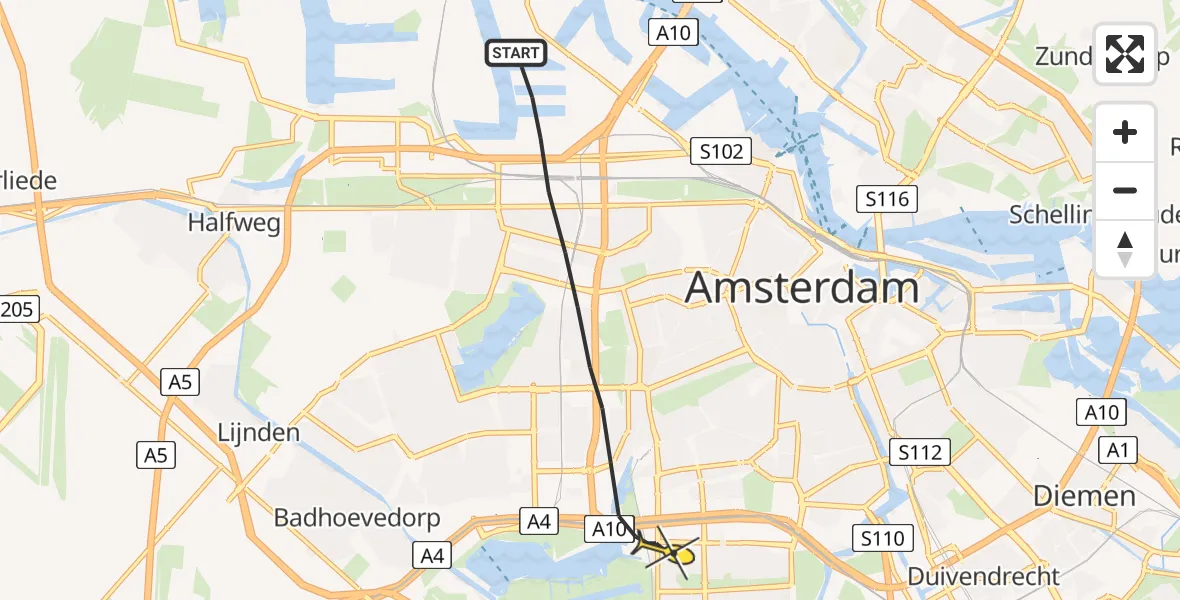 Routekaart van de vlucht: Lifeliner 1 naar Amsterdam