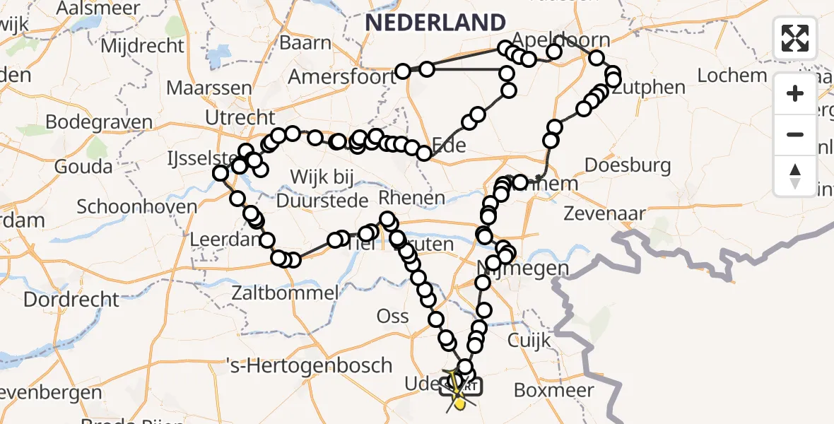 Routekaart van de vlucht: Politieheli naar Volkel