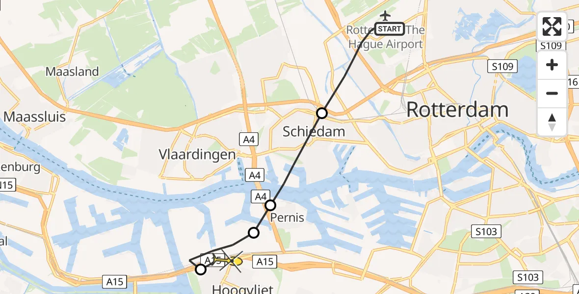 Routekaart van de vlucht: Lifeliner 2 naar Hoogvliet