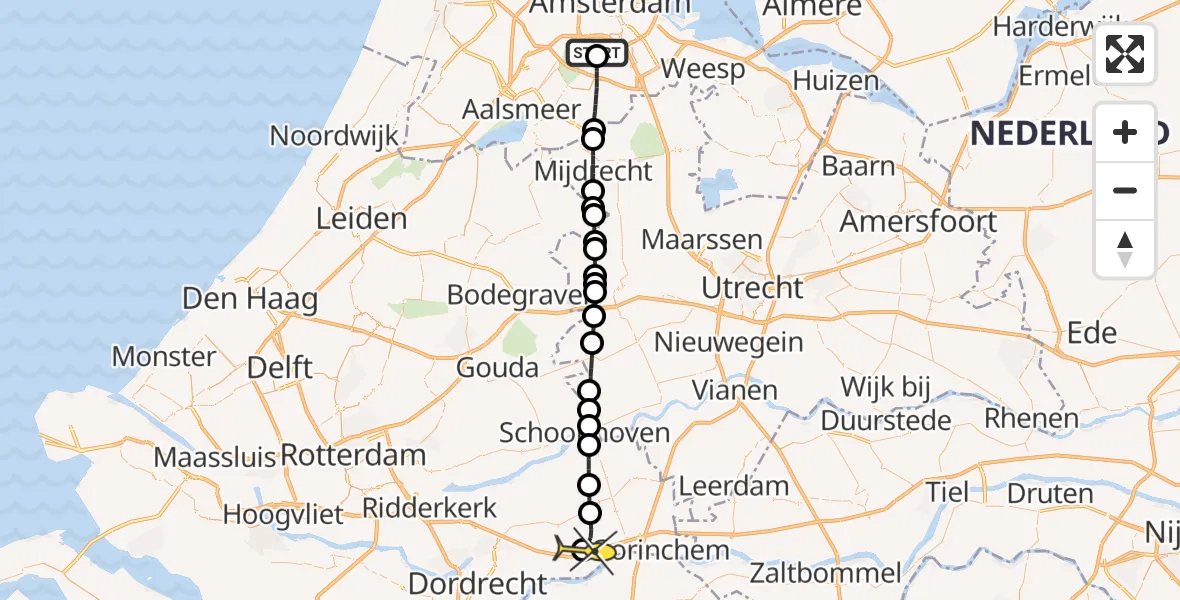 Routekaart van de vlucht: Lifeliner 1 naar Hardinxveld-Giessendam