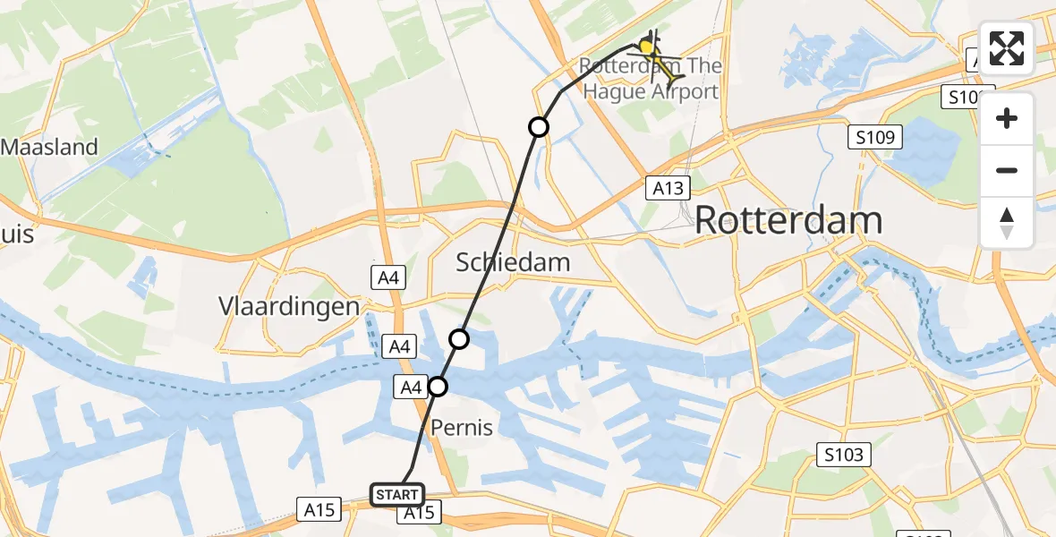 Routekaart van de vlucht: Lifeliner 2 naar Rotterdam