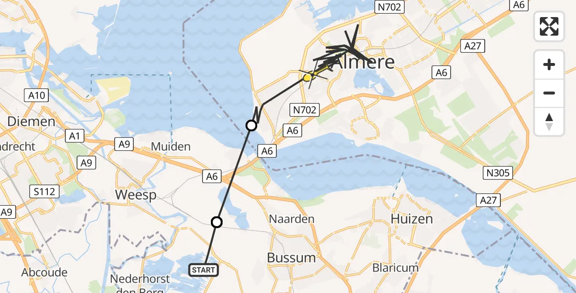 Routekaart van de vlucht: Politieheli naar Almere