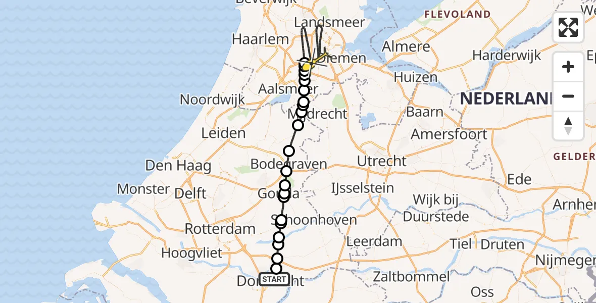 Routekaart van de vlucht: Lifeliner 1 naar Amsterdam