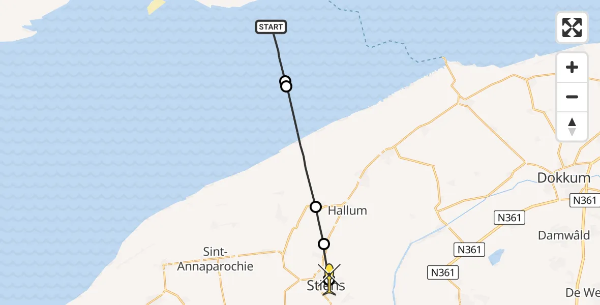 Routekaart van de vlucht: Ambulanceheli naar Stiens