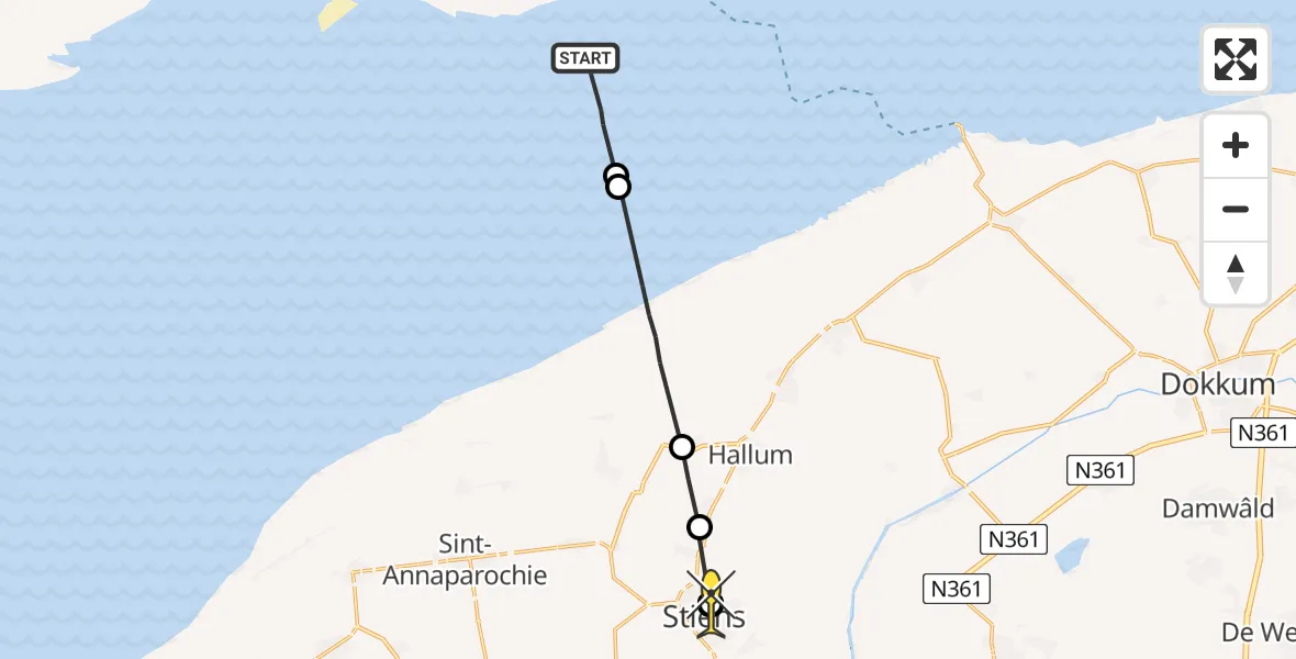 Routekaart van de vlucht: Ambulancehelikopter naar Stiens