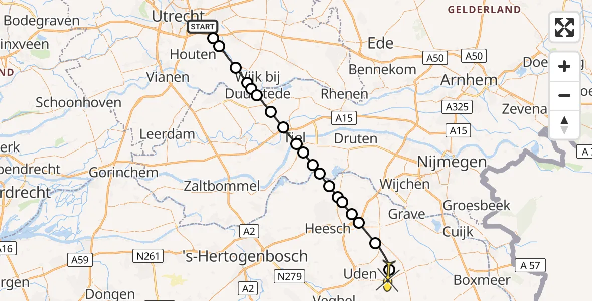 Routekaart van de vlucht: Lifeliner 3 naar Volkel