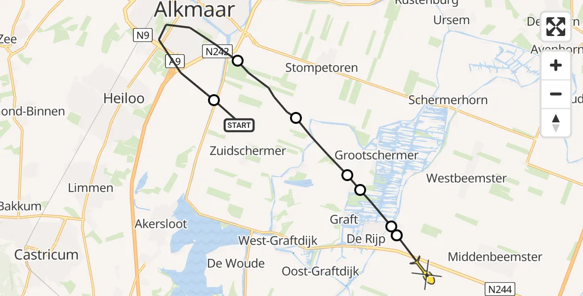 Routekaart van de vlucht: Politieheli naar Westbeemster