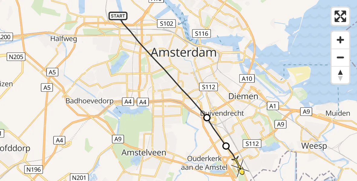 Routekaart van de vlucht: Lifeliner 1 naar Amsterdam