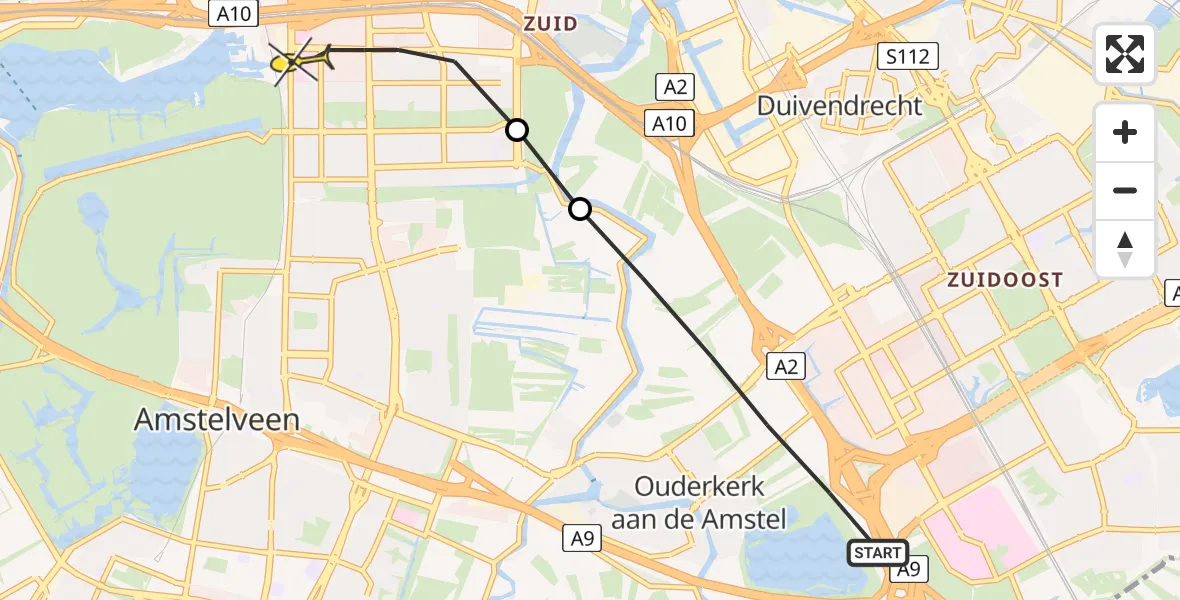 Routekaart van de vlucht: Lifeliner 1 naar Amsterdam