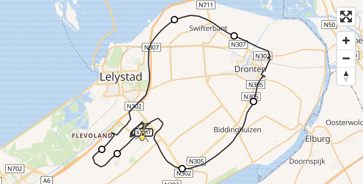 Routekaart van de vlucht: Traumahelikopter naar Lelystad