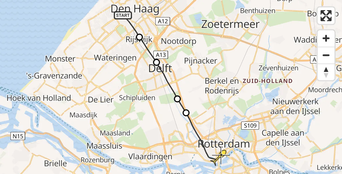 Routekaart van de vlucht: Lifeliner 2 naar Rotterdam