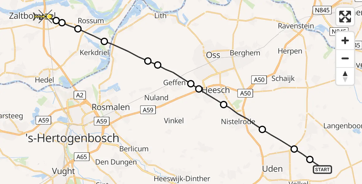 Routekaart van de vlucht: Lifeliner 3 naar Zaltbommel