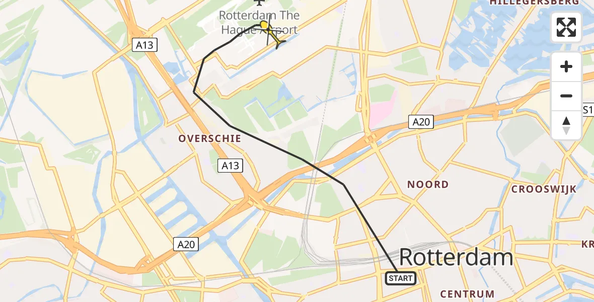 Routekaart van de vlucht: Lifeliner 2 naar Rotterdam