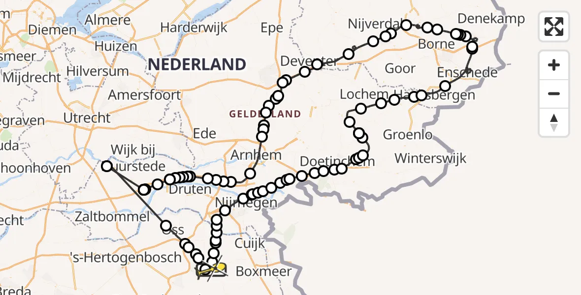 Routekaart van de vlucht: Politieheli naar Volkel