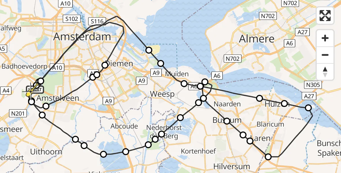 Routekaart van de vlucht: Politieheli naar Schiphol