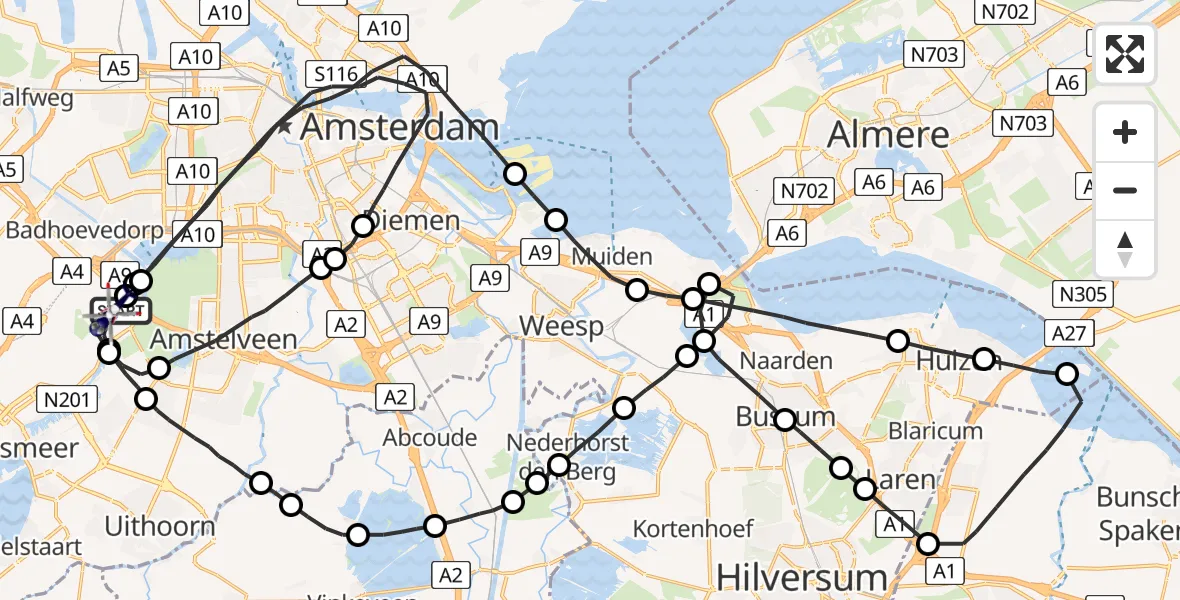 Vluchtroute Politiehelikopter van Schiphol naar Schiphol