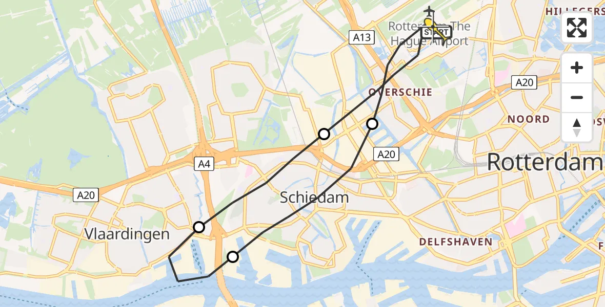 Routekaart van de vlucht: Lifeliner 2 naar Rotterdam