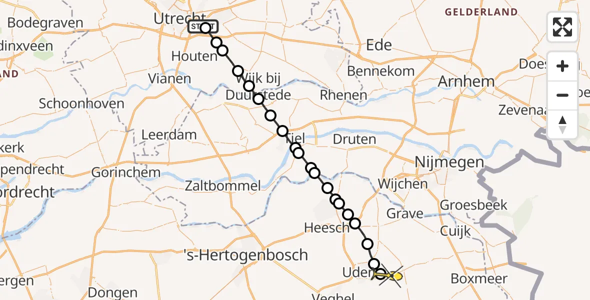 Routekaart van de vlucht: Lifeliner 3 naar Volkel