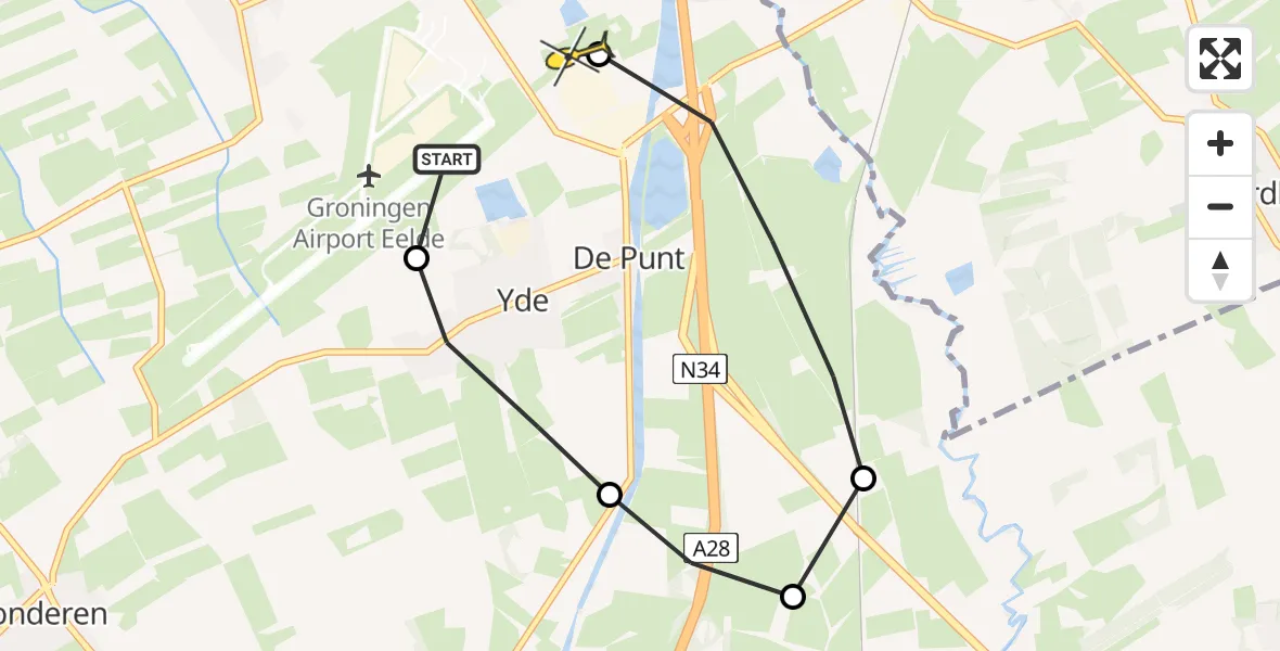 Routekaart van de vlucht: Lifeliner 4 naar Eelde