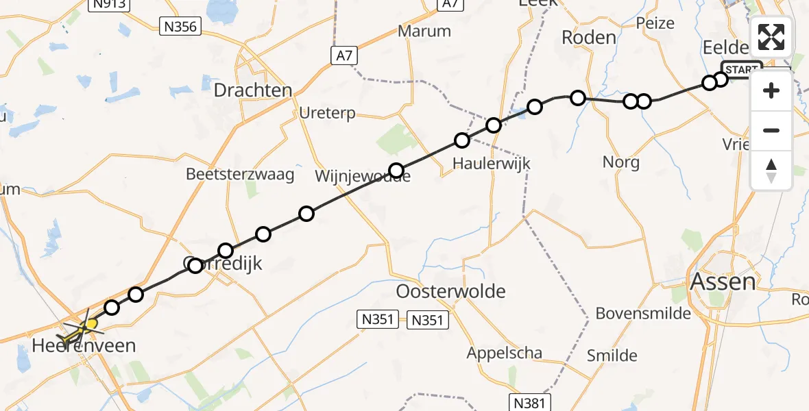 Routekaart van de vlucht: Lifeliner 4 naar Heerenveen