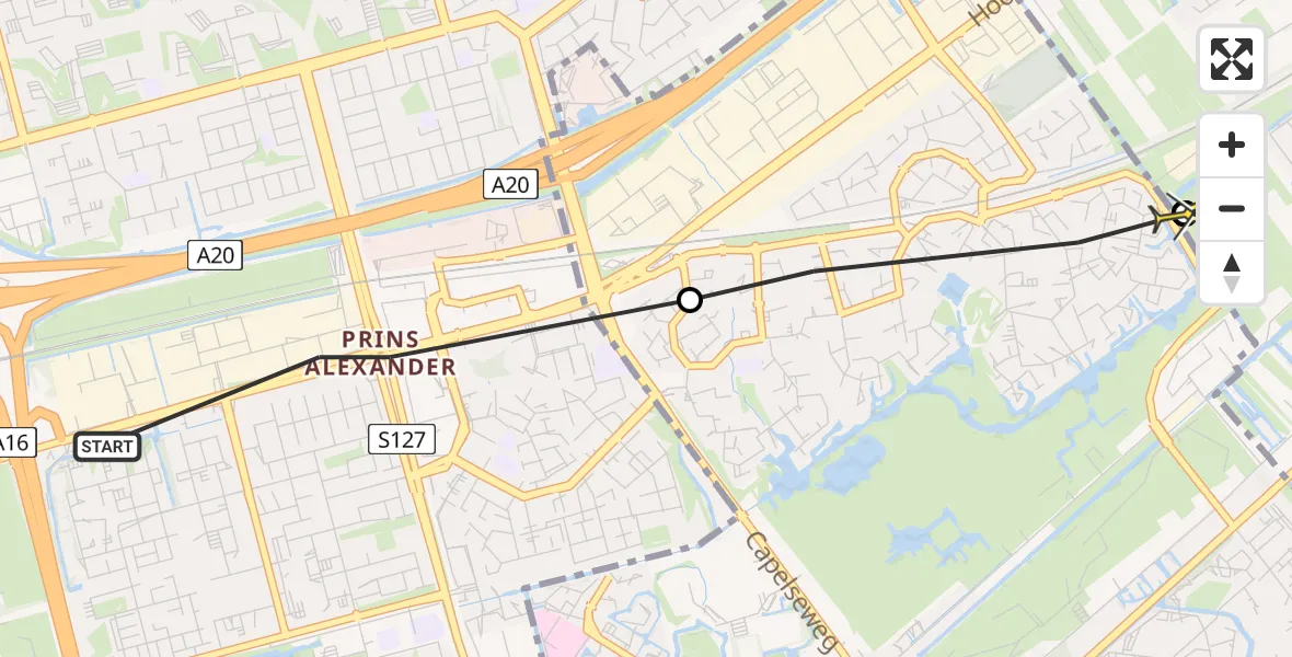 Routekaart van de vlucht: Politiehelikopter naar Nieuwerkerk aan den IJssel