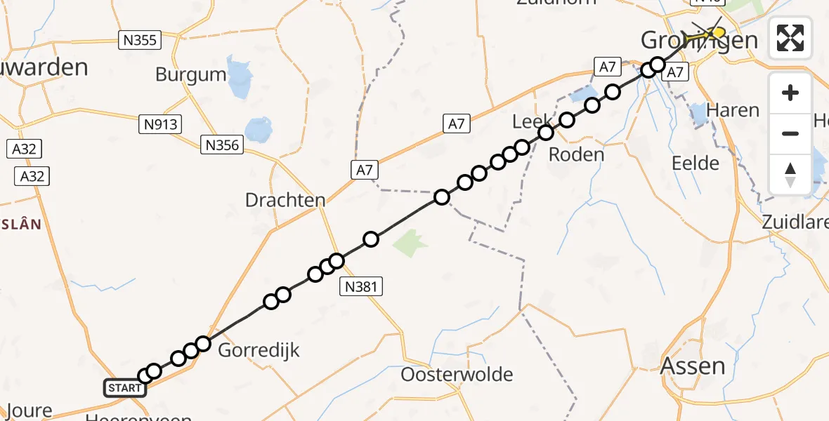 Routekaart van de vlucht: Lifeliner 4 naar Groningen