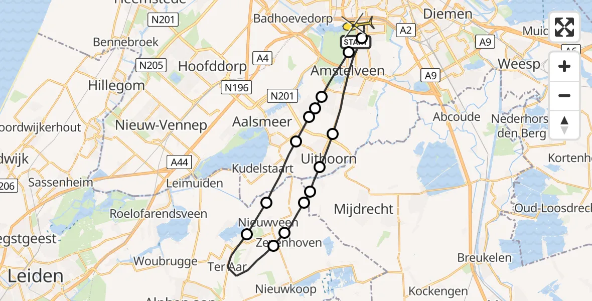 Routekaart van de vlucht: Lifeliner 1 naar Amsterdam