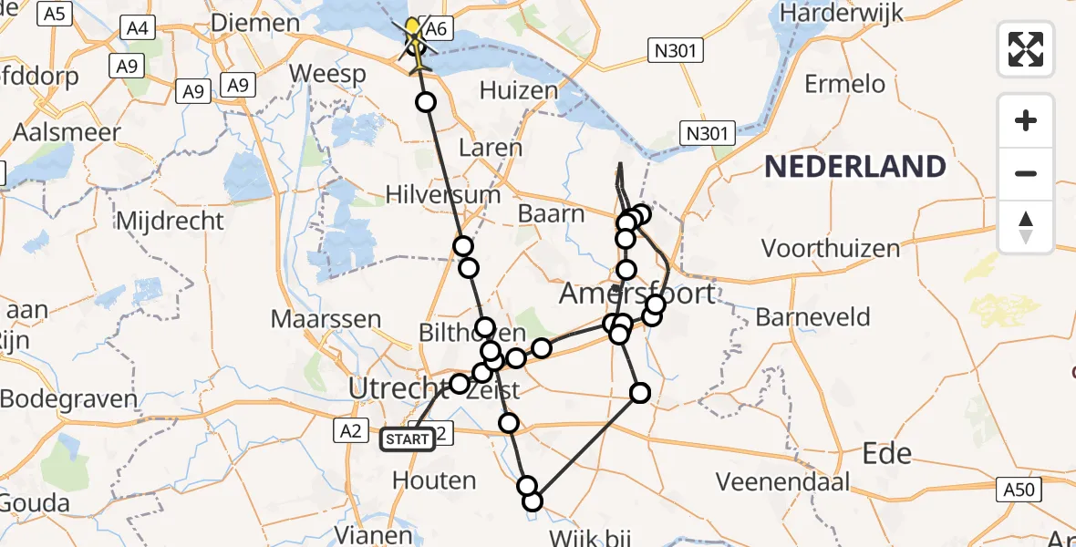 Routekaart van de vlucht: Politieheli naar Almere