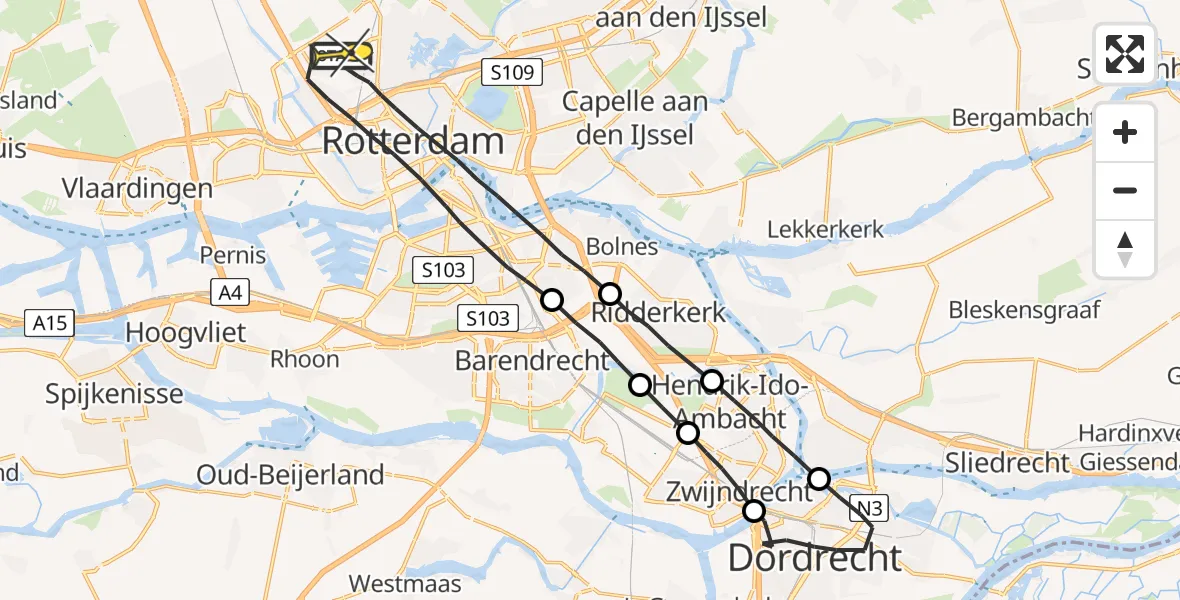 Routekaart van de vlucht: Lifeliner 2 naar Rotterdam