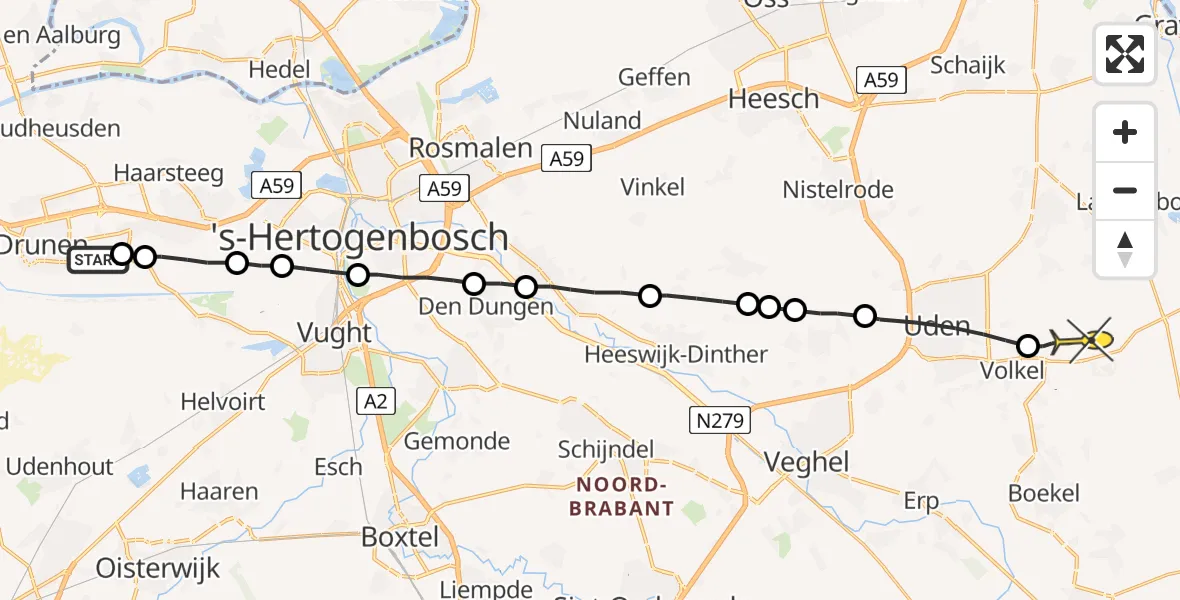 Routekaart van de vlucht: Lifeliner 3 naar Volkel