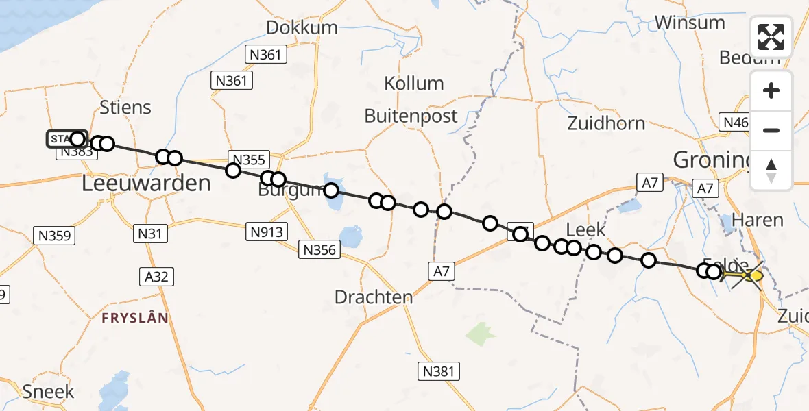 Routekaart van de vlucht: Lifeliner 4 naar Eelde