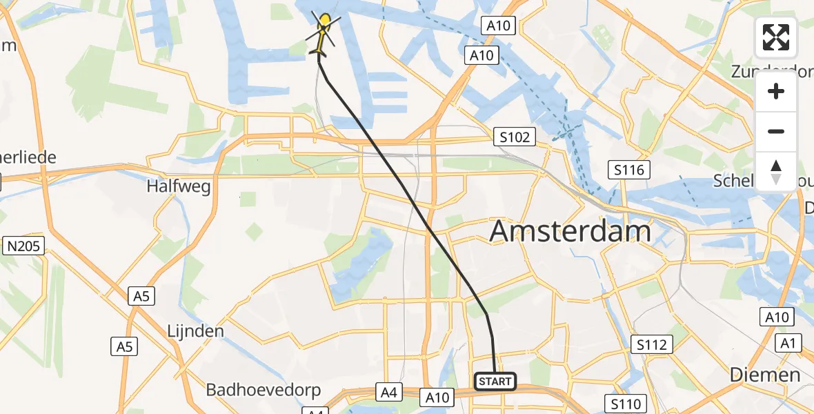 Routekaart van de vlucht: Lifeliner 1 naar Amsterdam