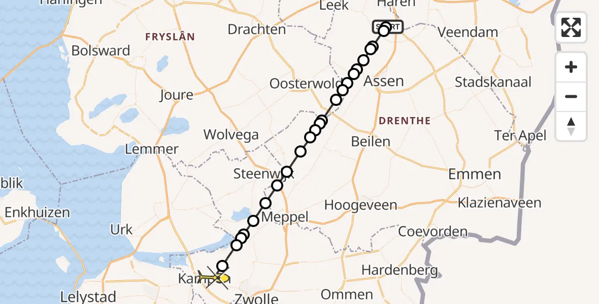 Routekaart van de vlucht: Lifeliner 4 naar IJsselmuiden