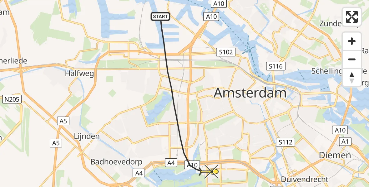 Routekaart van de vlucht: Lifeliner 1 naar Amsterdam