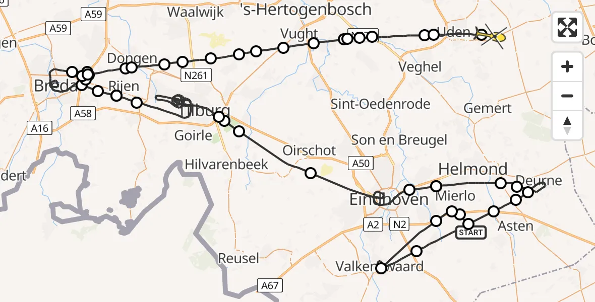 Routekaart van de vlucht: Politieheli naar Volkel