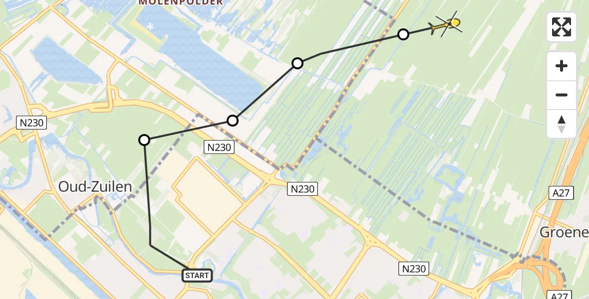 Routekaart van de vlucht: Politieheli naar Westbroek