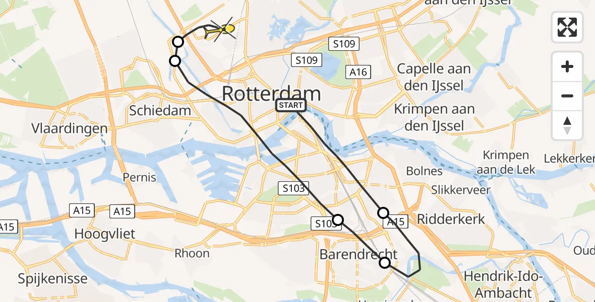 Routekaart van de vlucht: Lifeliner 2 naar Rotterdam