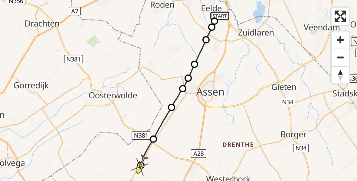 Routekaart van de vlucht: Lifeliner 4 naar Geeuwenbrug