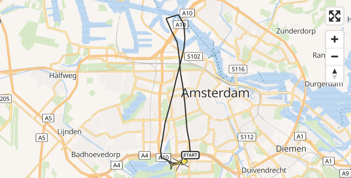 Routekaart van de vlucht: Lifeliner 1 naar Amsterdam