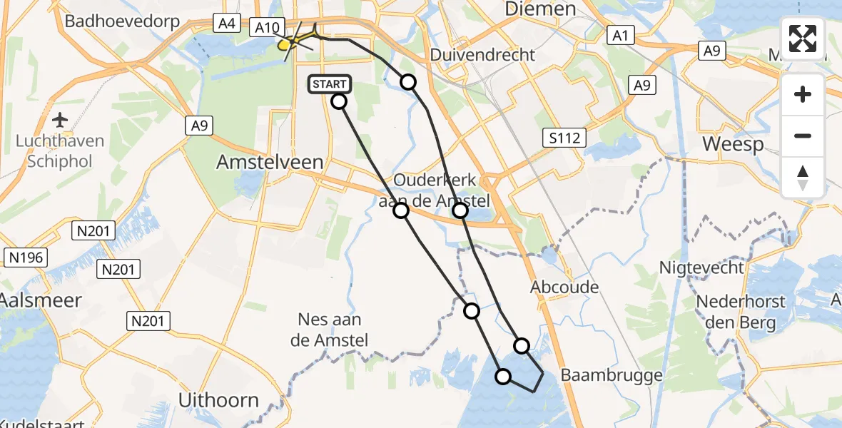 Routekaart van de vlucht: Lifeliner 1 naar Amsterdam