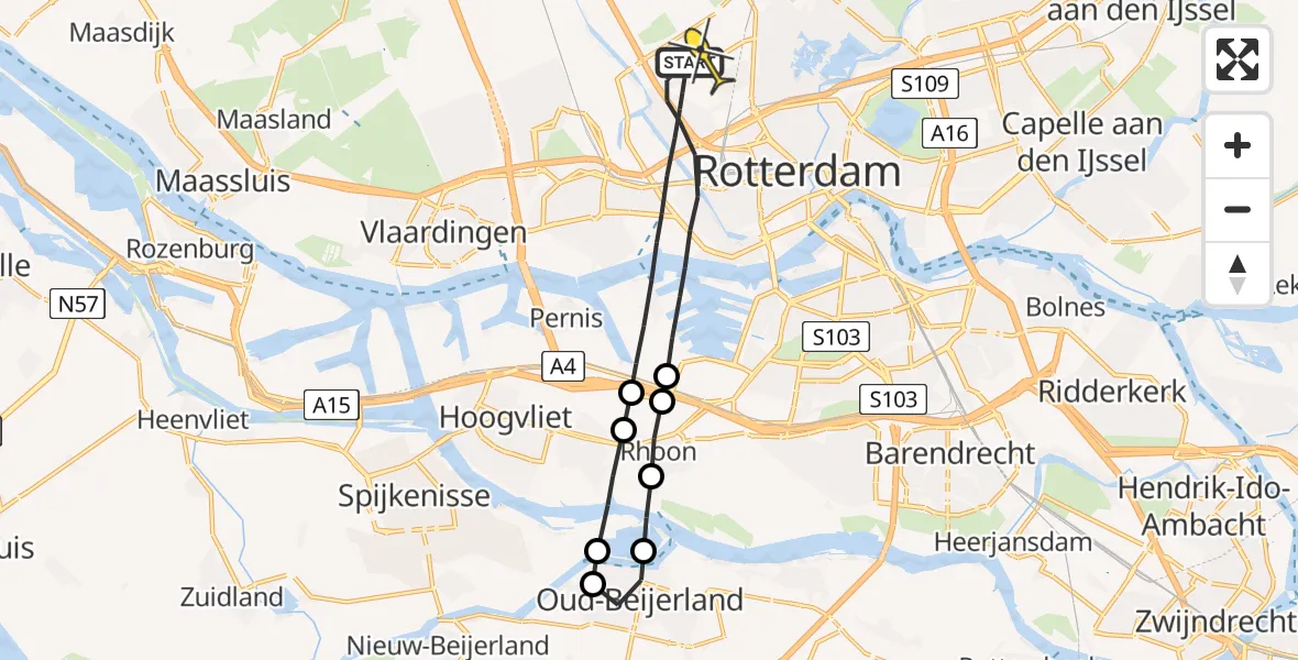 Routekaart van de vlucht: Lifeliner 2 naar Rotterdam