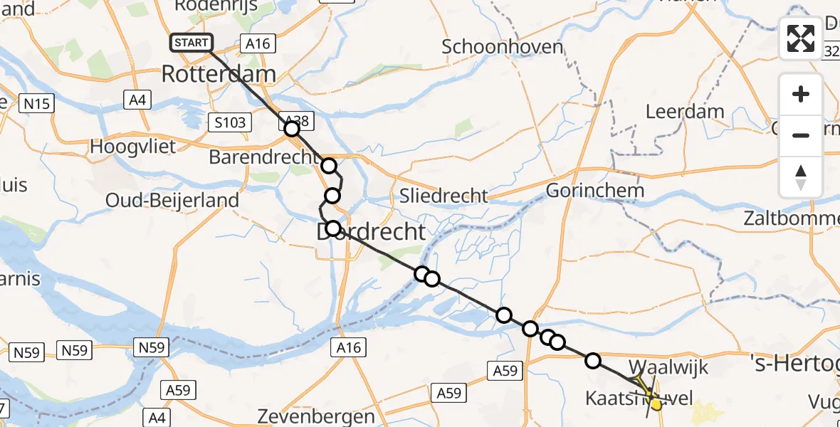 Routekaart van de vlucht: Lifeliner 2 naar Sprang-Capelle