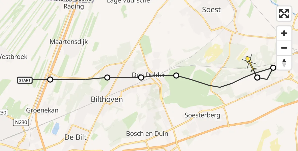 Routekaart van de vlucht: Politiehelikopter naar Soest