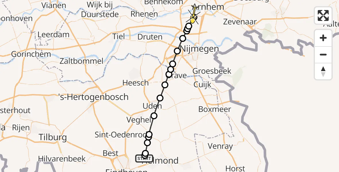 Routekaart van de vlucht: Lifeliner 3 naar Arnhem