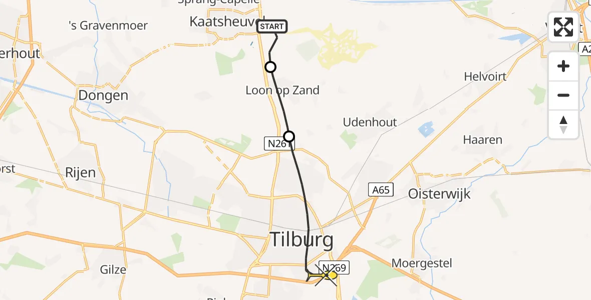 Routekaart van de vlucht: Lifeliner 2 naar Tilburg