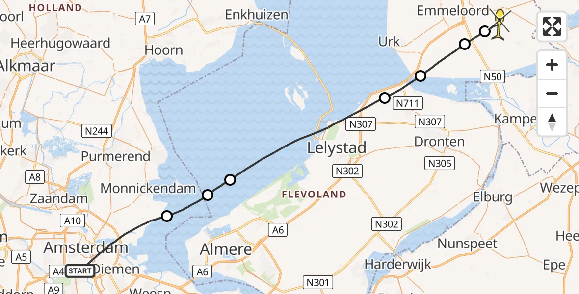 Routekaart van de vlucht: Lifeliner 1 naar Marknesse