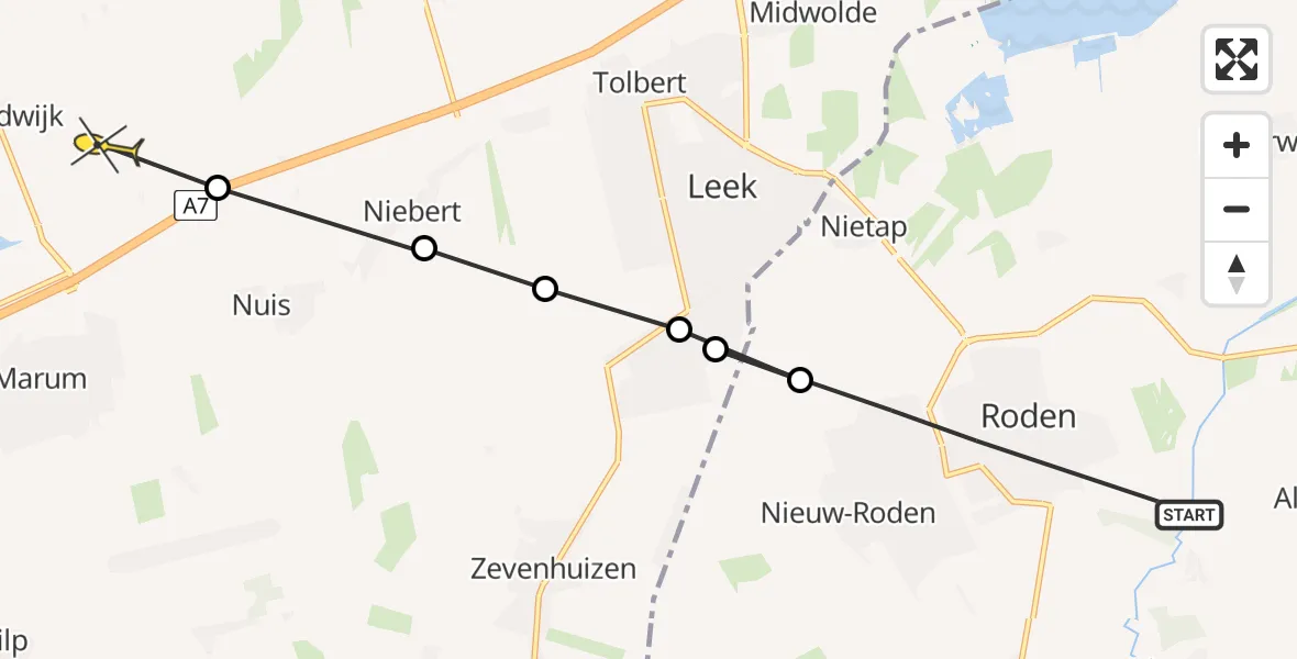 Routekaart van de vlucht: Ambulanceheli naar Noordwijk