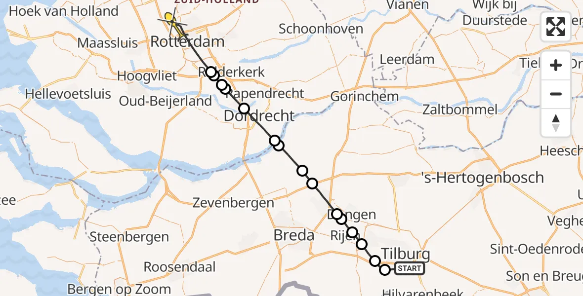 Routekaart van de vlucht: Lifeliner 2 naar Rotterdam