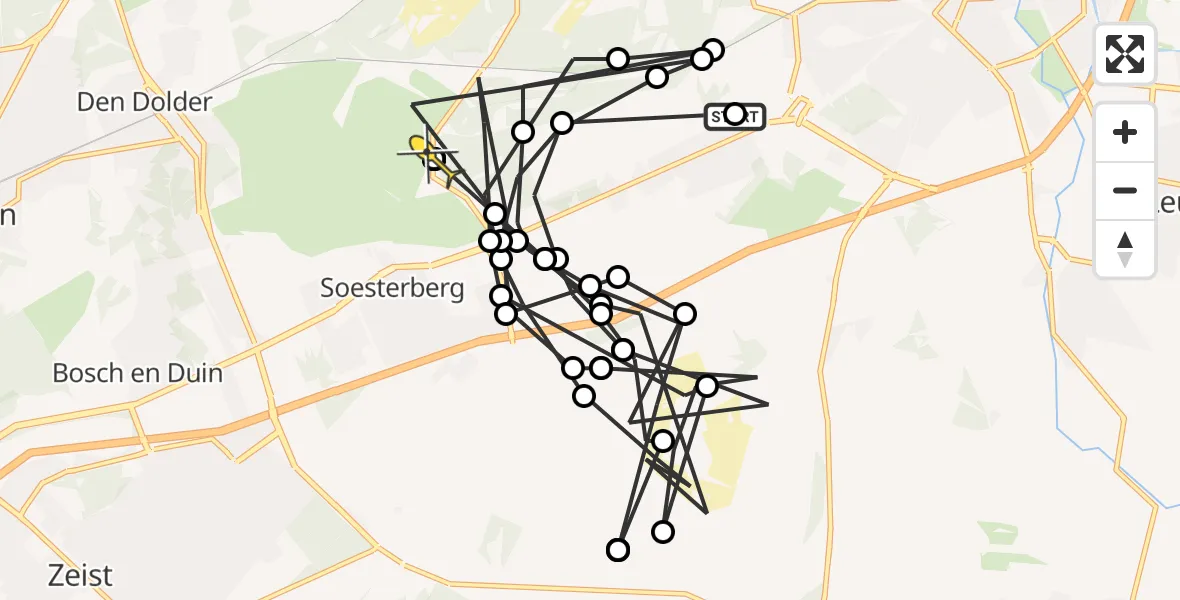 Routekaart van de vlucht: Politieheli naar Soest