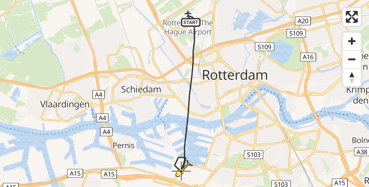 Routekaart van de vlucht: Lifeliner 2 naar Rotterdam